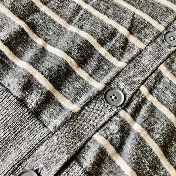 Talbots short sleeve shimmery v neck button down sweater. PL, NWT - Picture 6 of 12